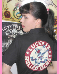 Die Pretty Diner Shirt. Roller Derby print on the back.