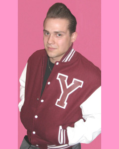 Maroon Baseball Jacket with white leather sleeves