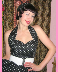 Black 50´s Halterneck Circular Dress With Small White Polka Dots