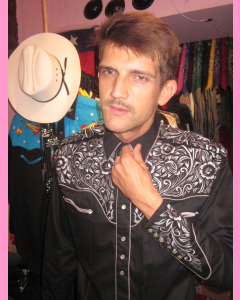 Black and Silver Rockmount Vintage Tooling Western Shirt