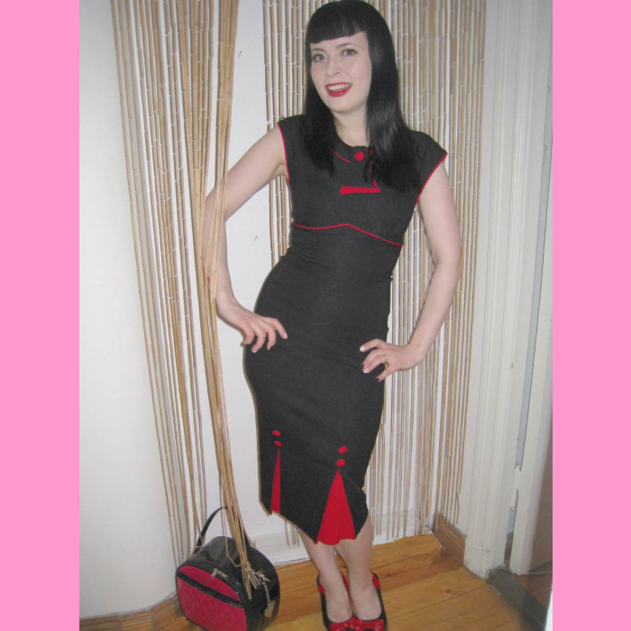 Black dress sale with red trim