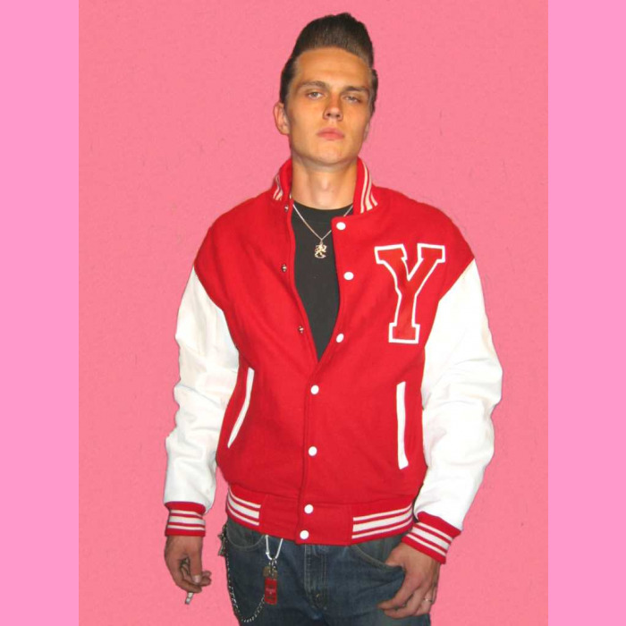 Baseball Jacket Red White leather sleeves Garageland