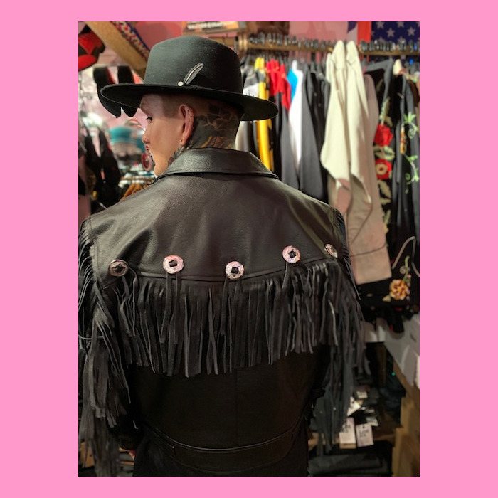 black leather jacket fringe