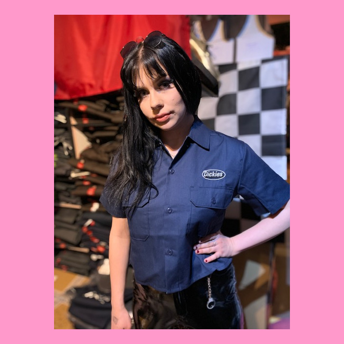 Navy work shirt ladies top