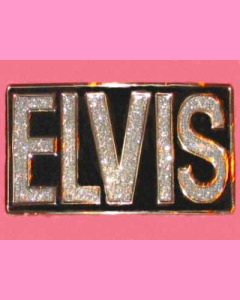 Black Elvis Letters buckle with silver glitter