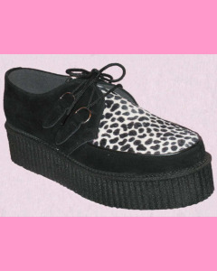 Black Suede D-Ring High Sole Stomppers with black and white leopard