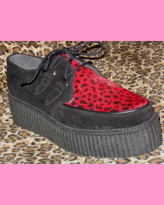 Black Suede D-Ring High Sole Stomppers with red leopard