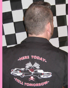 Large racing embroidery on the back