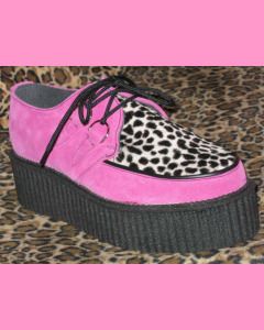 Pink Suede  D-Ring High Sole Creepers with leopard