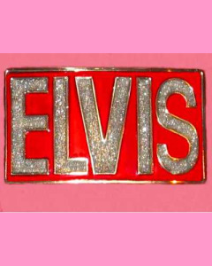 Red Elvis Letters buckle with silver glitter