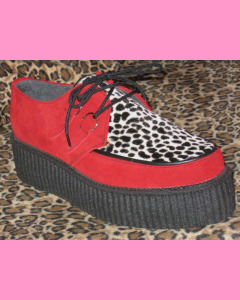 Red Suede D-Ring High Sole Stomppers with leopard
