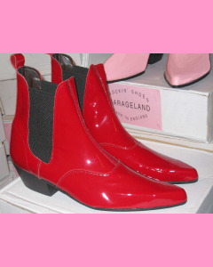 Red patent leather Chelsea boots with cuban heel