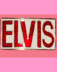 White Elvis Letters Buckle with red glitter