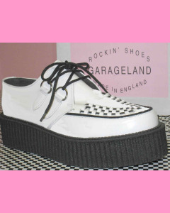 White Leather D-Ring High Sole Stomppers 