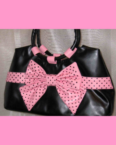 Black Polka Dot Bag with pink bow