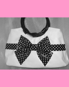 White Polka Dot Bag with black bow