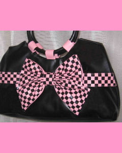 Black Check Bow Bag with pink bow