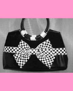 Check Bow Bag, Black with white bow