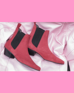 Red Suede Chelsea Boots with cuban heels