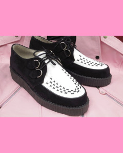 Black suede and white leather D-Ring Creepers