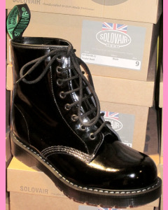 Black Patent Leather Solovair 8 Hole Soft Cap Derby Boot