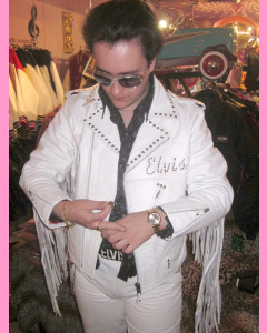 White Studded Leather Fringe Elvis Jacket