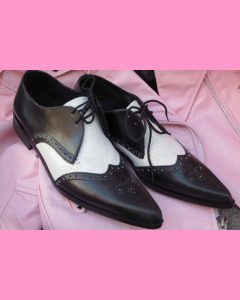 Black leather and white lizzard Brogue Winkle-Pickers