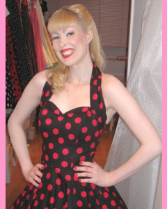 Black 50´s Halterneck Circular Dress With Large Red Polka Dots