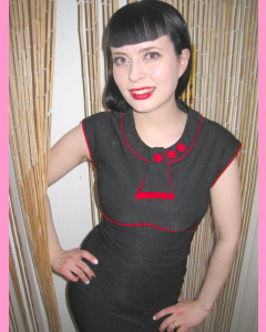 Black 30's Bombshell Dress with red trim  