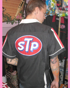 Black and white STP Bowling Shirt