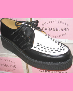 Black and white leather Round Toe D-Ring Creepers