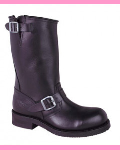 Black greasy leather biker boot with steel toe