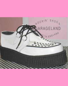 White Leather D-Ring High Sole Stomppers 