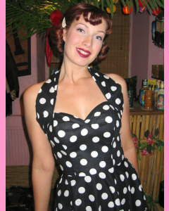 Black 50´s Halterneck Circular Dress With Large White Polka Dots