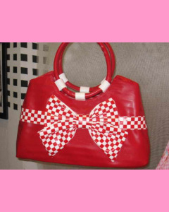 Red Check Bow Bag with white bow