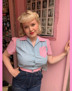 Grey and Pink Freddies of Pinewood Work Blouse