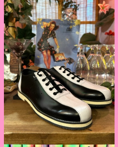 Bowler Shoes, Black/White Leather