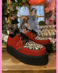 D-Ring Stomppers, Red Suede/White Leopard