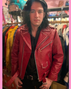 Burgundy Studded Brando Leather Jacket