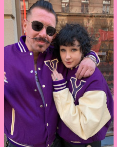 Baseball Jacket, Purple / Off -White Leather Sleeves