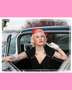 Red satin large Pill Box Hat