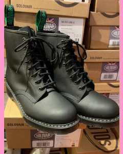 Black Greasy Solovair 8 Hole Soft Cap Boot