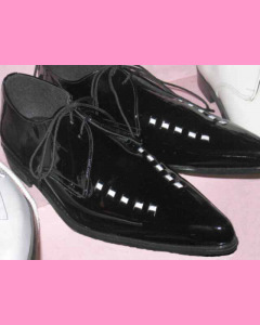Black Patent Leather Winkle-Pickers with white interlacing