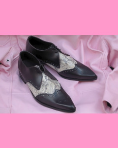 Black leather and natural snake Brogue Winkle-Pickers