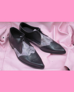 Black leather and purple snake Brogue Winkle-Pickers