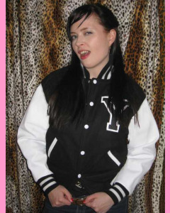 Black Youth Baseball Jacket with white leather sleeves